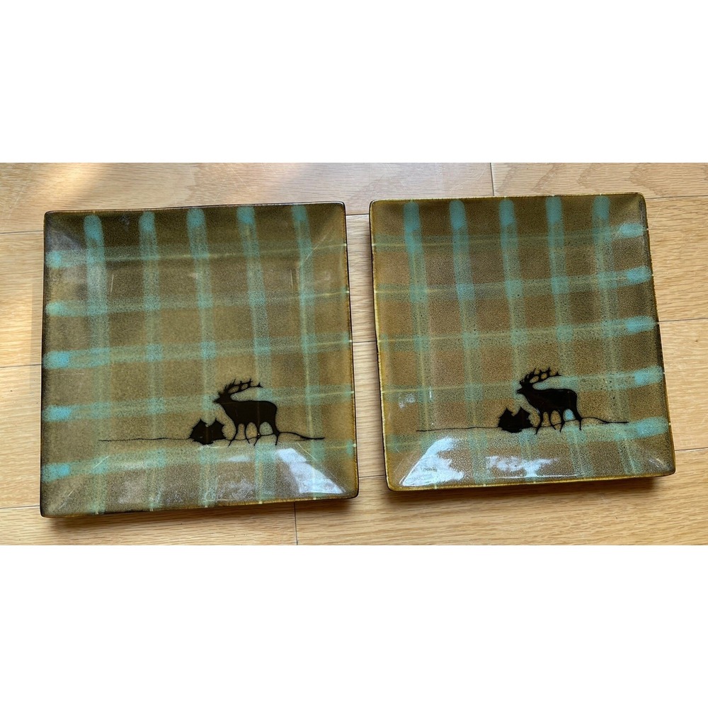 Roaming Elk 2 Salad Plates by Better Homes & Gardens 7.5" Sq  Brown Rustic Cabin